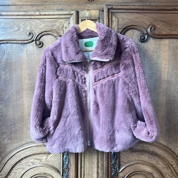 Anthropologie Faux Fur Jacket Teddy Bomber Mauve Dusty Rose - Picture 6 of 15